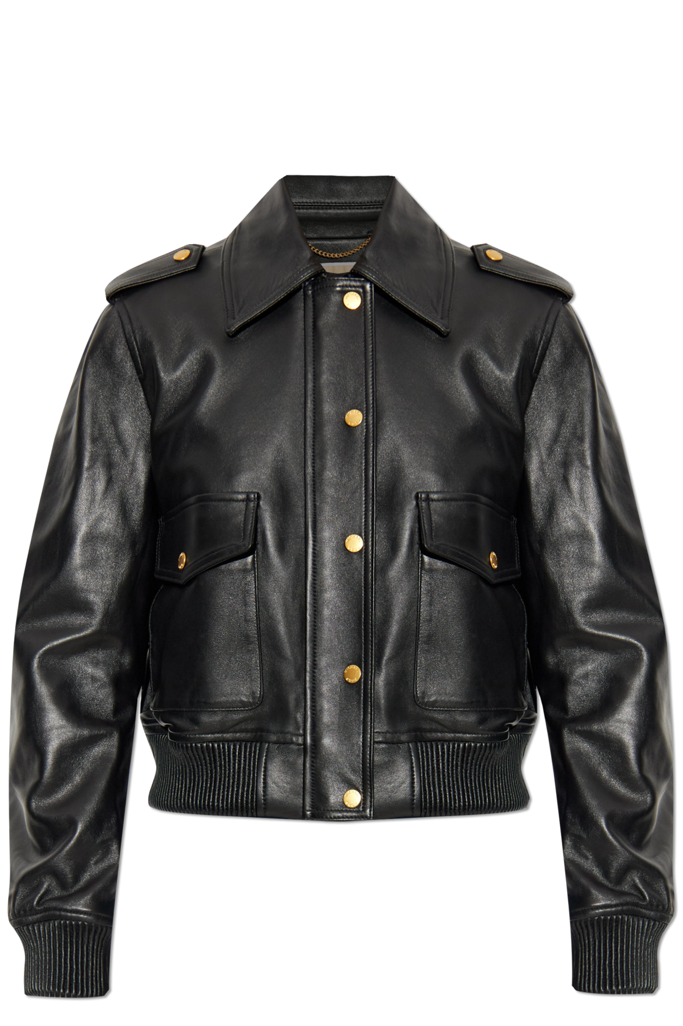 【タグつき】MICHAELKORS アウター Black Leather jacket with epaulettes Michael Michael Kors